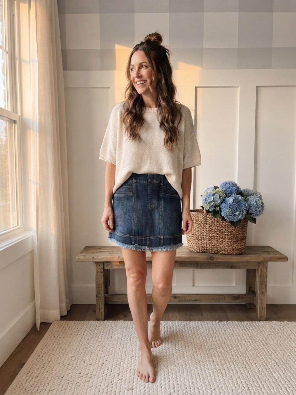 Liverpool Blue Denim Mini Skirt with Frayed Hem 8